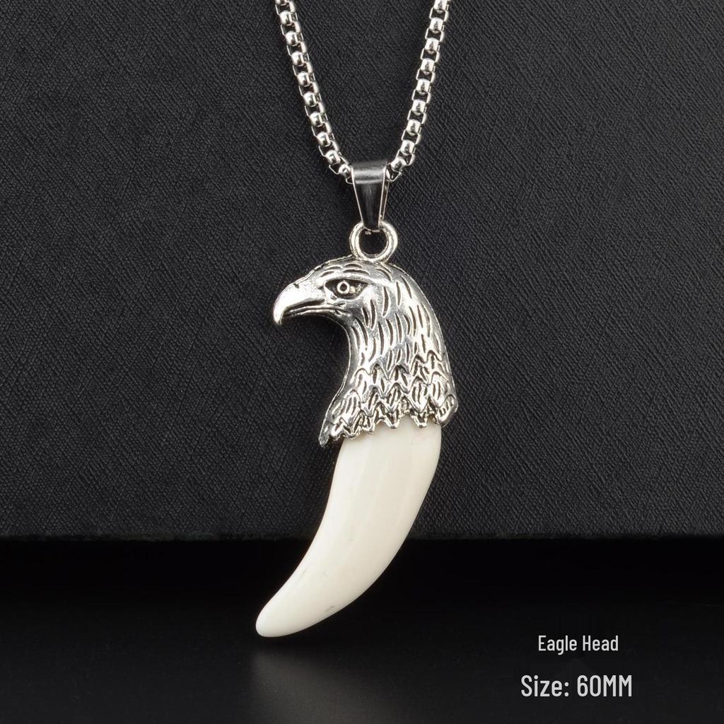 Men's Tibetan Faux Wolf Tooth Pendant Necklace, Titanium Steel Chain, Nepalese Style