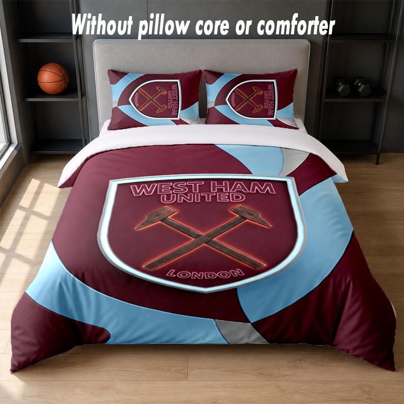 Set Biancheria da Letto West Ham United Football Design 1 Copripiumino + 2 Federe Morbido Traspirante Biancheria da Letto per la Casa