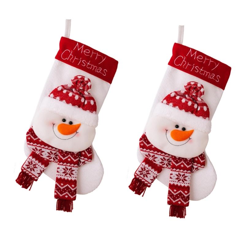 Set Of 2 Plush Santa/Snowman/Elk Christmas Socks Hanging Gifts Bag for Home Stylish Festives Season Decoration
