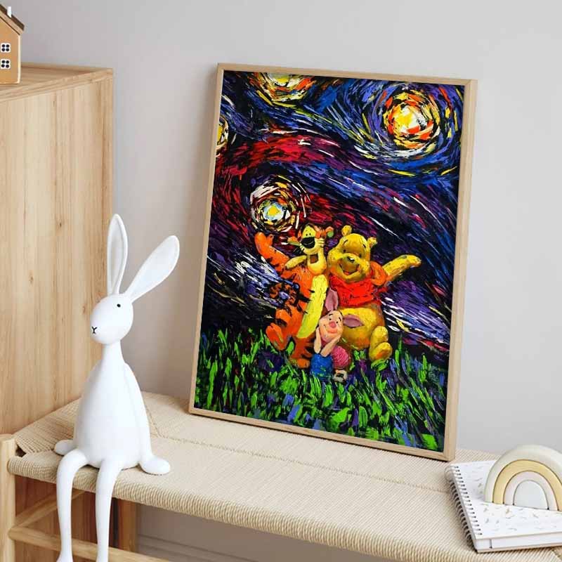 Disney Diamond Painting Set Winnie The Pooh Oil Painting Style Art Painting Embroidery Wall Decoration Craft DIY Set, Gift Handmade Crystal 5D Diamond