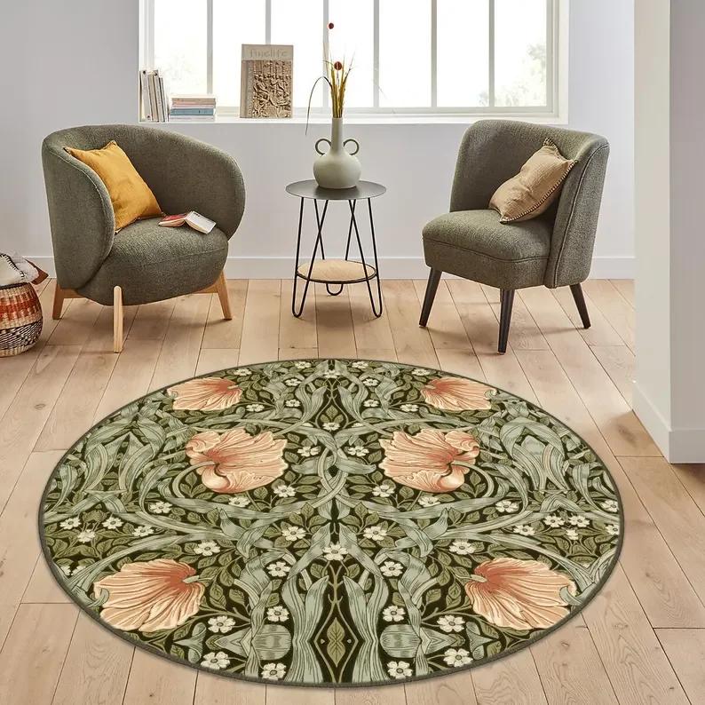 Tree of Life Rug William Morris Rug Carpet Morris Style Art Botanical Leaves Circle Carpet Floral Accent Rug Nature Round Rugs
