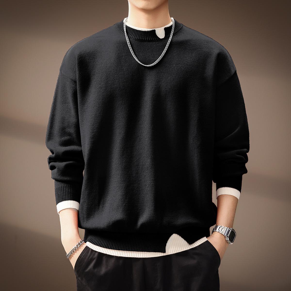 

Men s Autumn/Winter Year of the Tiger Knit Sweatshirt: Round Neck, Long Sleeve, Two-Piece Base Layer L (for 65-75 kg) чорний