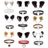 Animal Fox Cats Dog Ears Shape Headband and Choker Halloween Cosplay Costume Party Accessories for Adult and Children