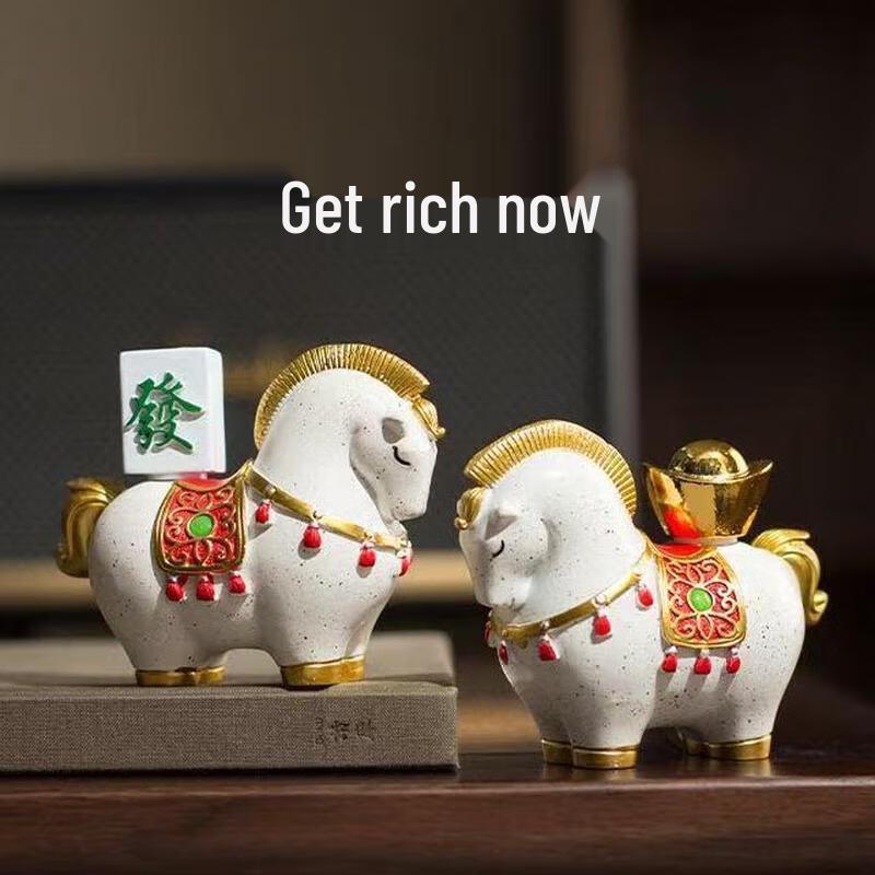 JINGRUIXIANG Lucky Horse Gold Ingot Desk Ornament