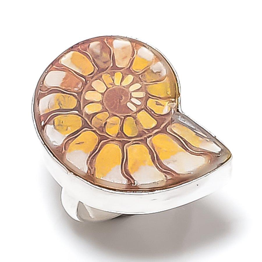 

Натуральный ископаемый аммонит драгоценный камень 925 стерлинговое серебро ювелирное кольцо размер 7,5 c4h46