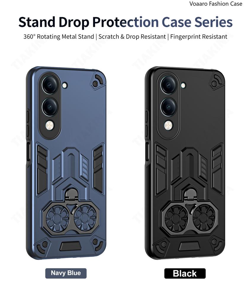 Dual Finger Ring Armor Cover for Vivo Y04 Case for Vivo Y29S Y19E Rotate Metal Bracket Kickstand Holder Case Shockproof Capa