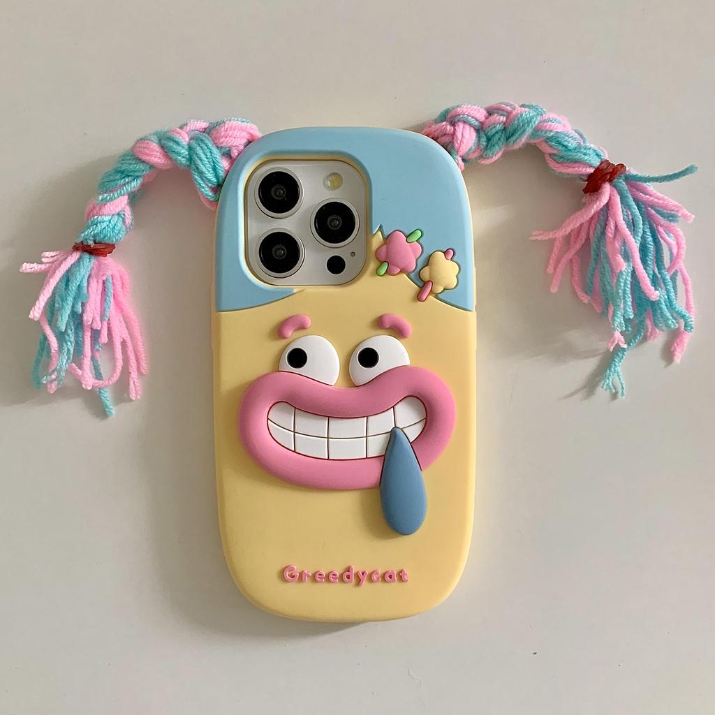 For iPhone 16 Pro Max Silicone Case Cute Colorful Braids Girl Design Shockproof Phone Back Cover