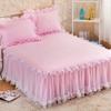 3 Pink Lace Bed Skirts Ruffle Edge Mesh Protective Bedspread Thickened Anti Slip and Dustproof Bed Sheets and Pillowcases