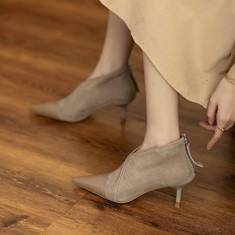 Suede high-heeled short boots women's autumn and winter pointed stiletto and ankle boots fashion boots high heels