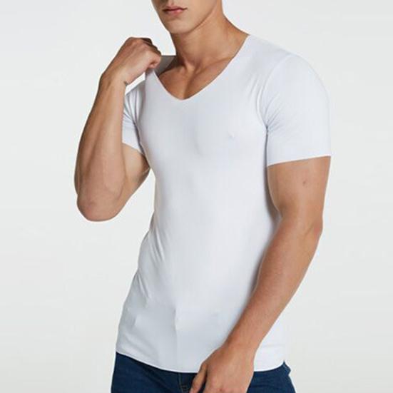 Men's Ice Silk T-Shirts Casual Short Sleeve Sports Tee Summer Breathable Moisture V-Neck Undershirt Top