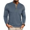 Men Vintage Contrast Color Crew Neck Long Sleeve Pocket Casual Henley T Shirt
