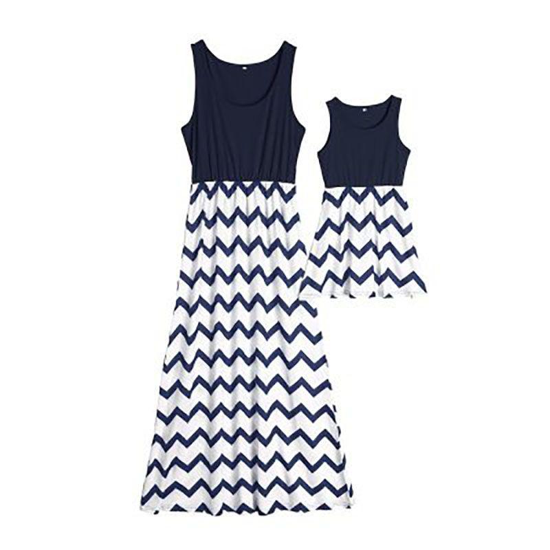 Stylish Mother And Daughter Fashion Casual Boho Stripe Maxi Matching Dress Outfits