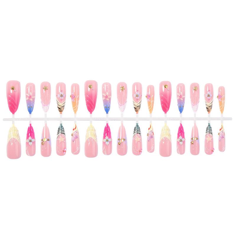 30 pieces of cross-border explosive wearing nail almond 3D French flower shell starfish high-quality handmade nail art