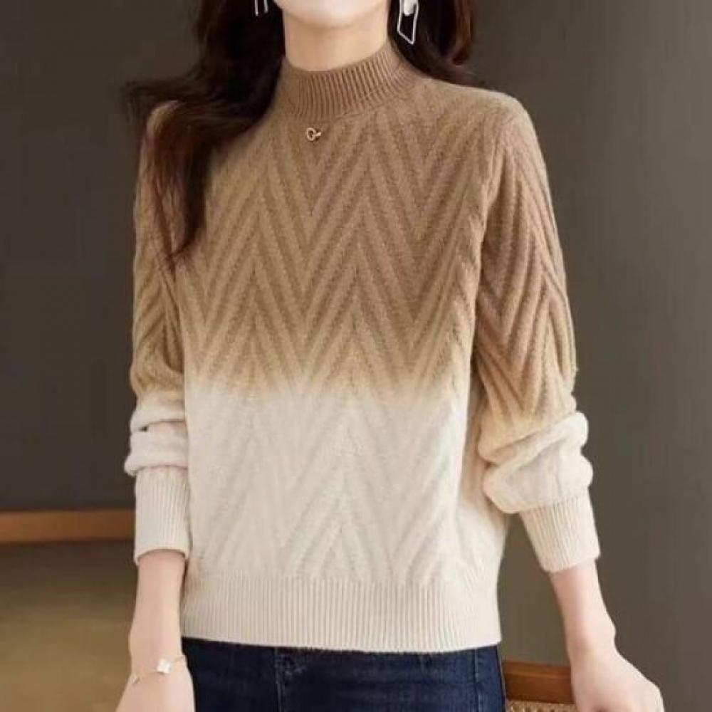 Navava Nk3490 Ribbed Half Turtleneck Long Sleeve Knit Sweater Gradation Color 1