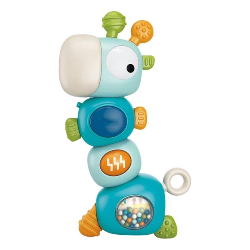 

Cartoon Giraffe Infant Teething Rattle Toy for Babies with Rotating Body and Music Lightup Electric Rattle Teether Toy синій