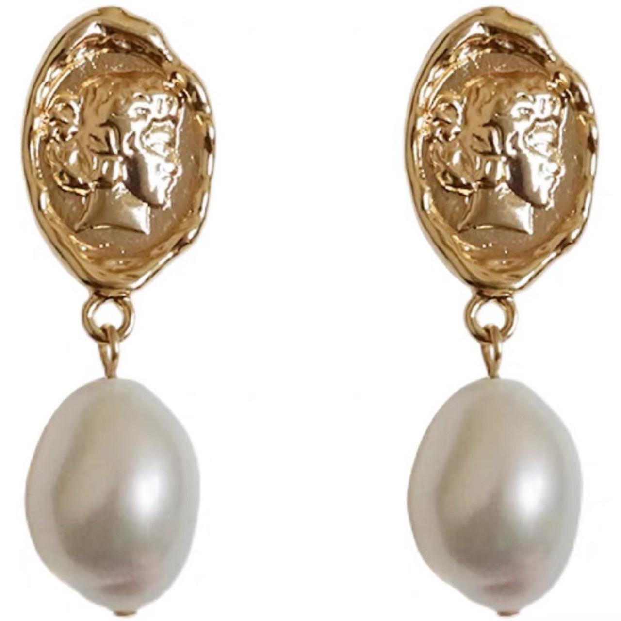 

Fine925 silver needle retro beauty avatar baroque special-shaped pearl stud earrings versatile ins style earrings temperament Silver needle