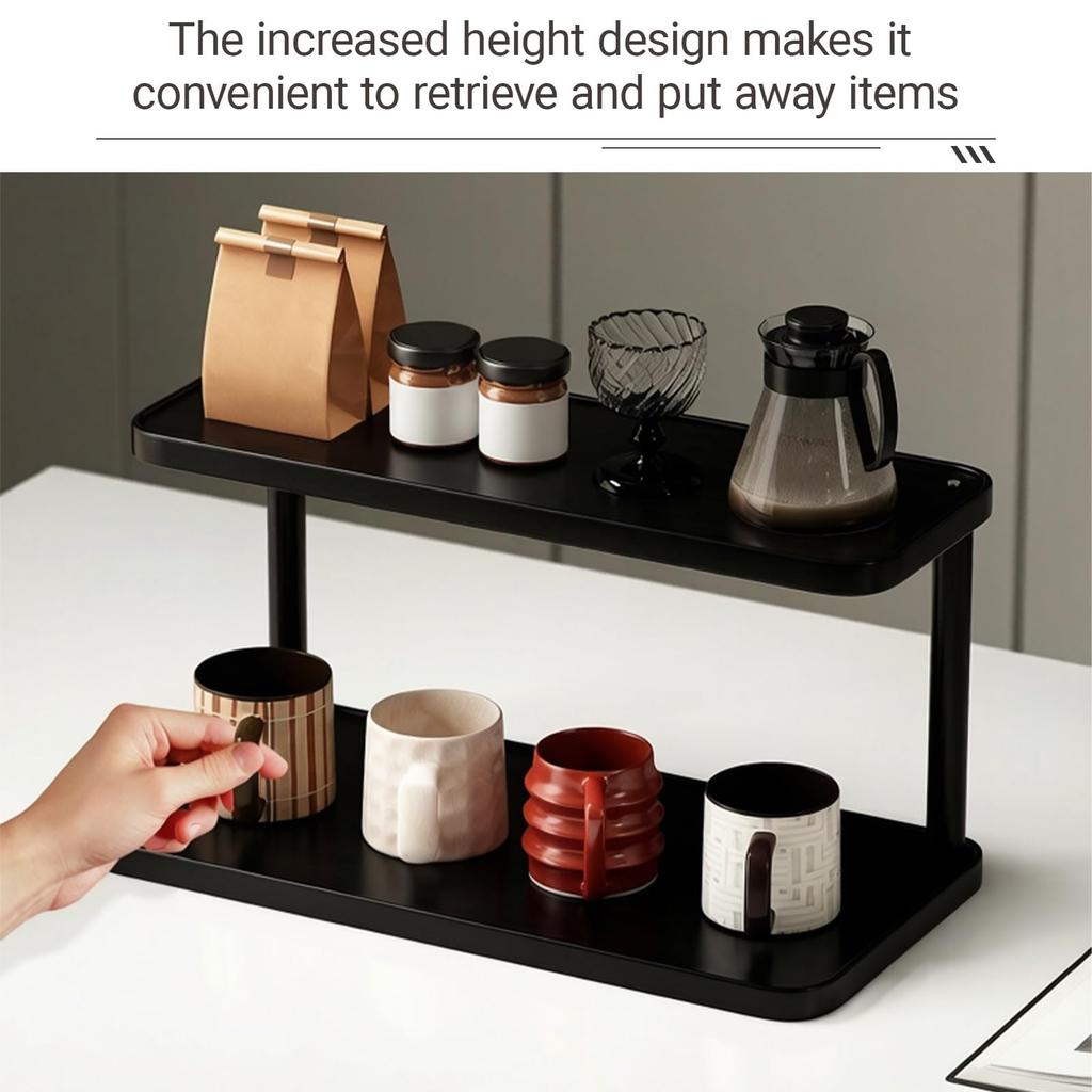 Wood Multi-Layer Coffee Mug Display Rack Stepped Countertop Cup Holder Space Saving Storage Shelf for Kitchen Office Living Room