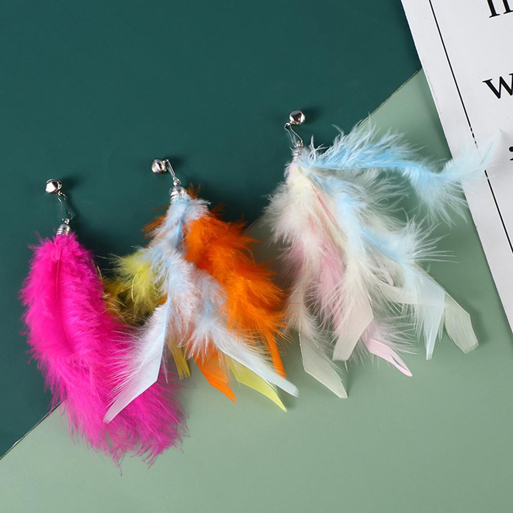 Feather Cat Toy with Bell DIY Replace Cat Teaser Stick Replacement Pendant Pet Toy Accessories