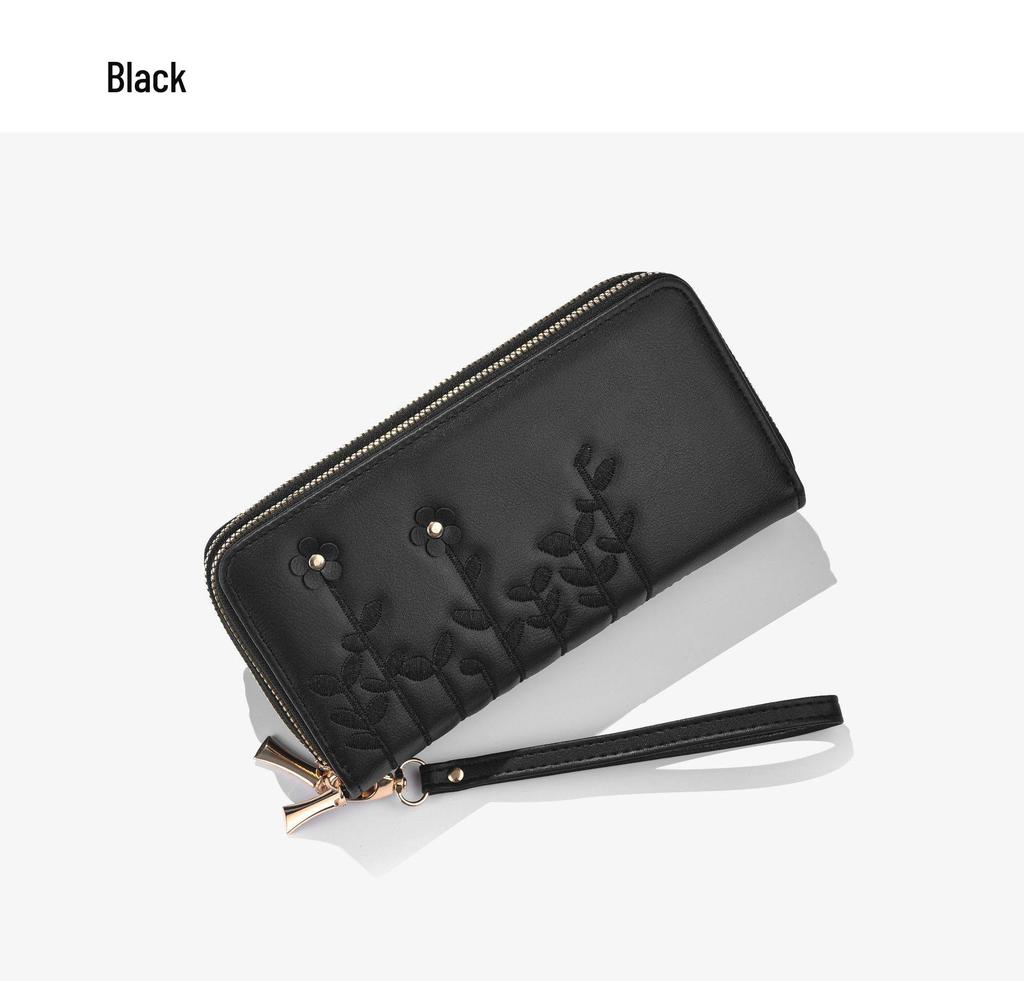 2026 Women's Embroidered Flower Wallet: Long, Large Capacity, Multi-Card Slot, Phone Holder