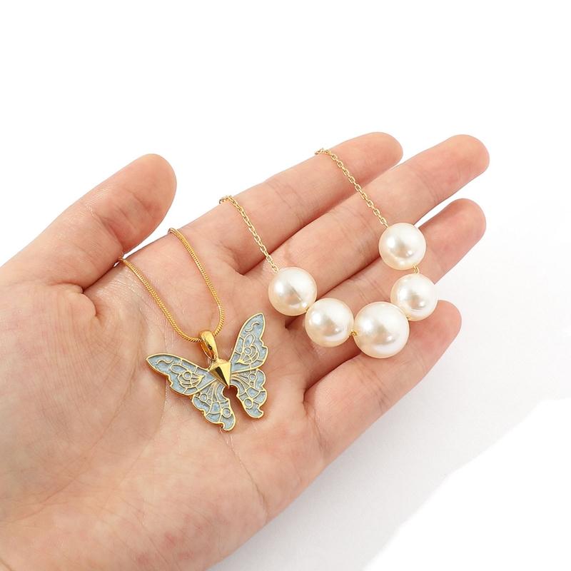 Gold Silver Chain Women for Butterfly Pearl Necklace Double Choker Chains Jewelry Girl Fashion Butterflies Pendant Gift