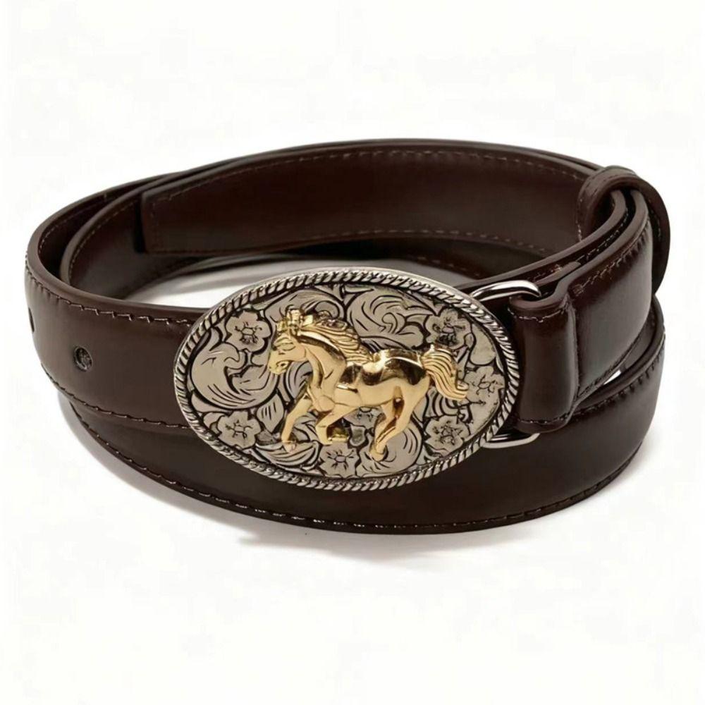 Retro PU Leather Belt Luxury Design Embossed Horse Buckle Belt Jeans Pants Belt For Women Man
