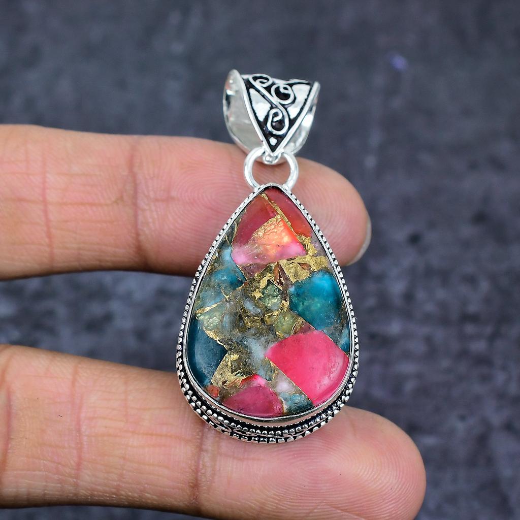 Natural Watermelon Tourmaline 925 Sterling Silver Jewelry Pendant 2.05" ET-4786