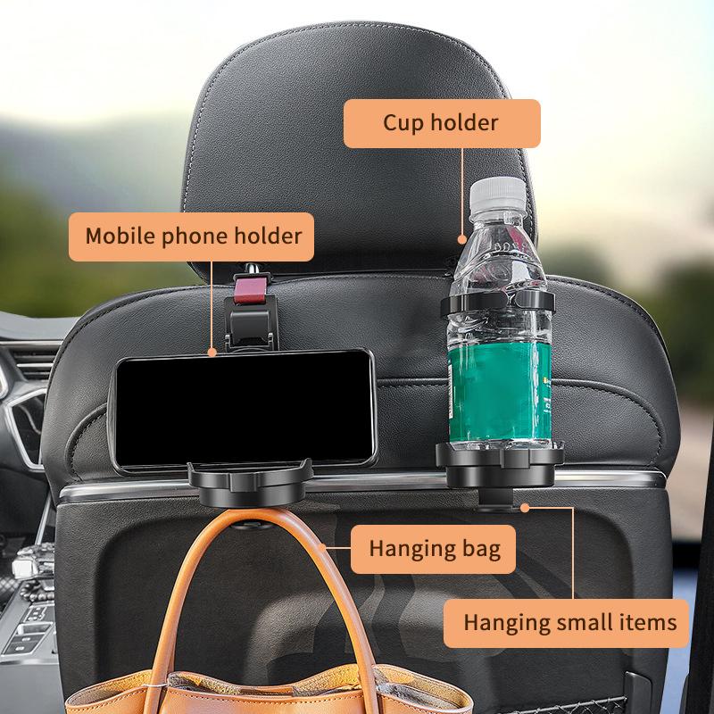 3-In-1 Cup Holder Cell Phone Holder Bag Hook For Car Seat Multifunctional Seat Back Organizer Storage Car Headrest Clip Hook