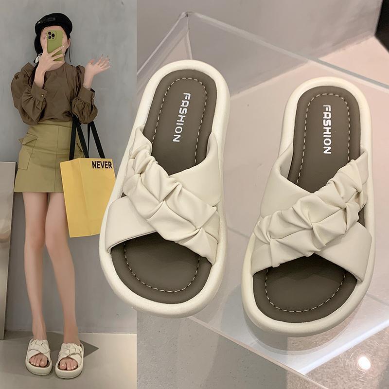 Platform Slippers Women's Summer Outer Wear 2025 New Feeling Cross Strap Fashion One-word Women's Sandals Casual Sandals