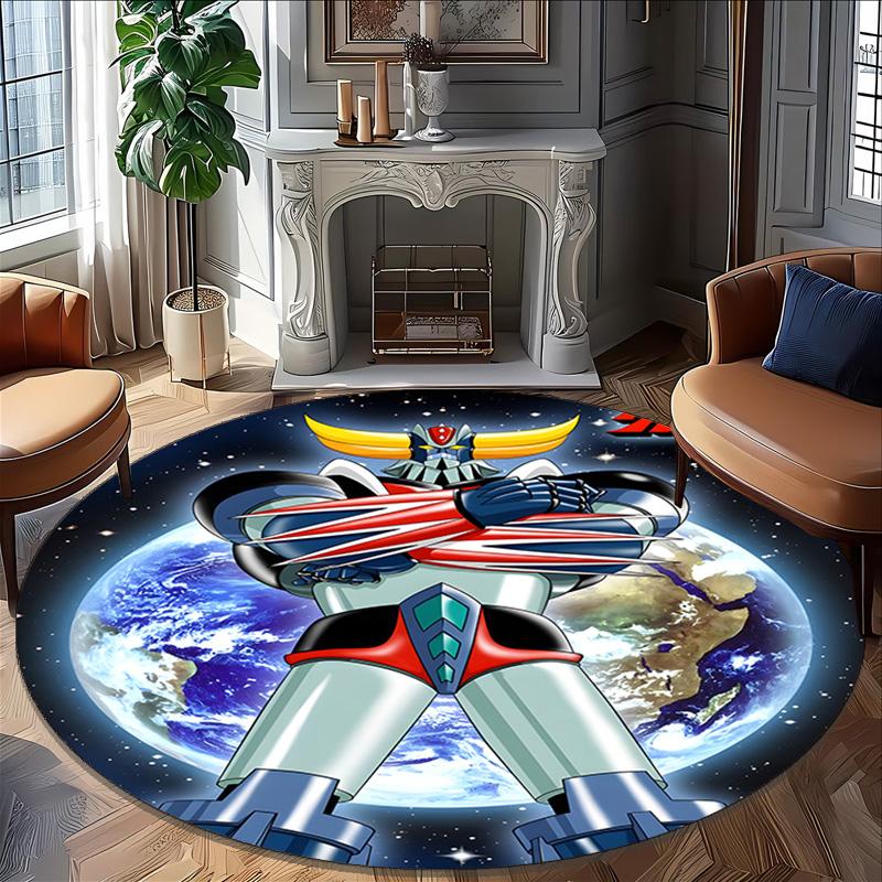 1pc UFO Robot Grendizer7 Print Round Carpet Chair Round Carpet Suitable for Bedroom Living Room Home Decorative Carpet