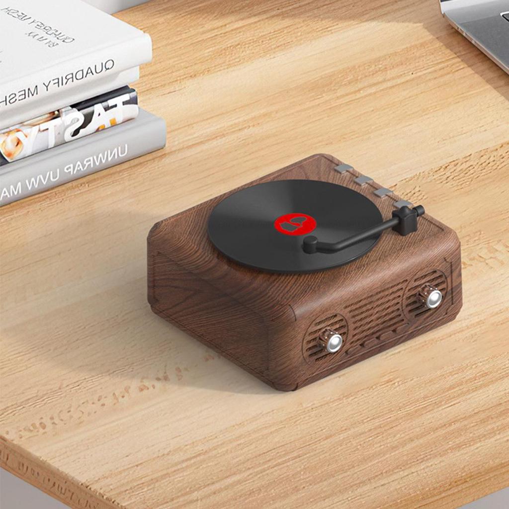 Retro Mini Portable Bluetooth Speaker with Record Player Design and Subwoofer