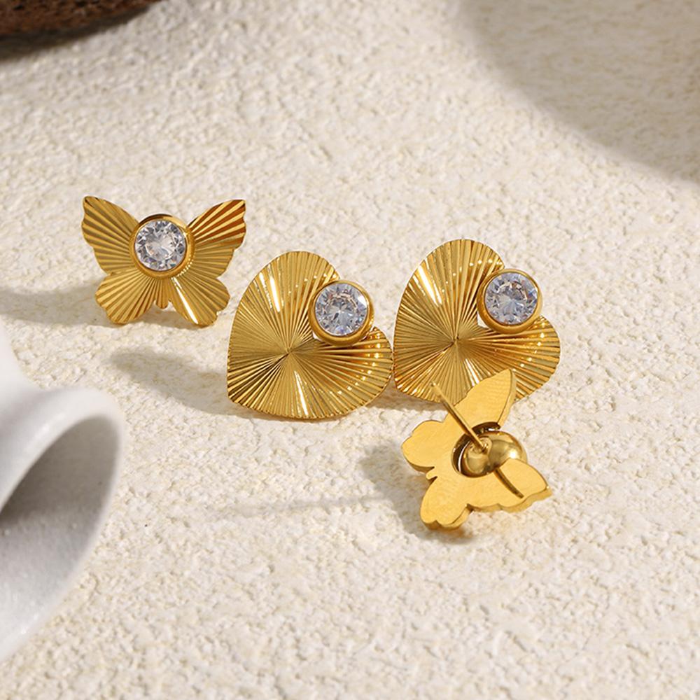 MamacitaSlay 316L Stainless Steel Zircon Butterfly Heart Earring 18K Gold Plated Waterproof Jewelry Valentine's Day Earrings