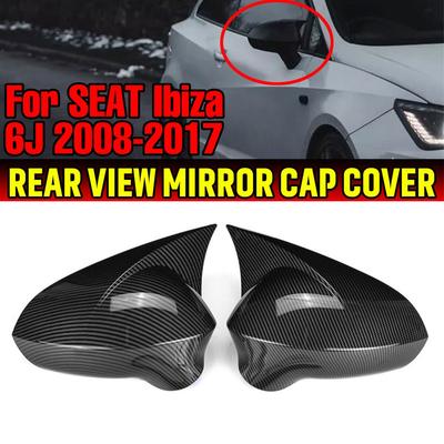 Glänzendes Schwarz/Karbonfaser, Zusatz-Seitenspiegelabdeckung, Rückspiegelkappen für Seat Leon MK2 1P Facelift / Ibiza MK4 6J / Exeo 3R