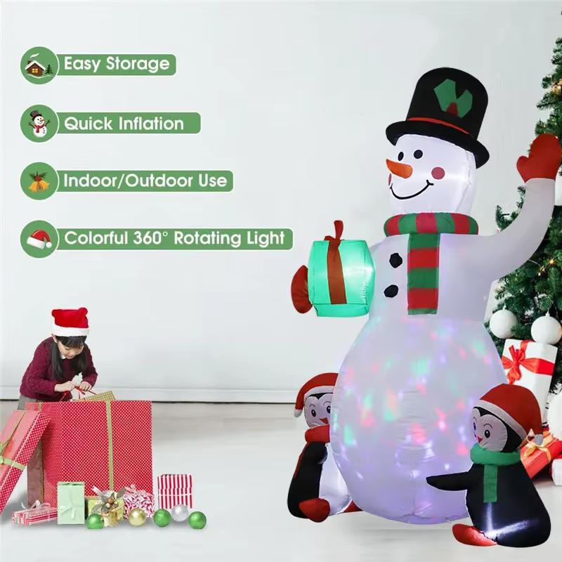 1pc Christmas Decoration Inflatable Toy Gift Snowman Penguin Built-in LED Lights Indoor Outdoor New Year Party DIY Garden Decor