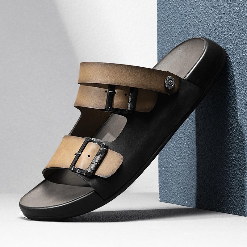 

Модные удобные сандалии с мягкой подошвой для хайкинга, мужские сандалии с кожаной обвязкой вокруг лодыжки, комнатные/уличные тапочки двойного назначения, мужские сандалии для пляжного отдыха, трекинговые сандалии 44