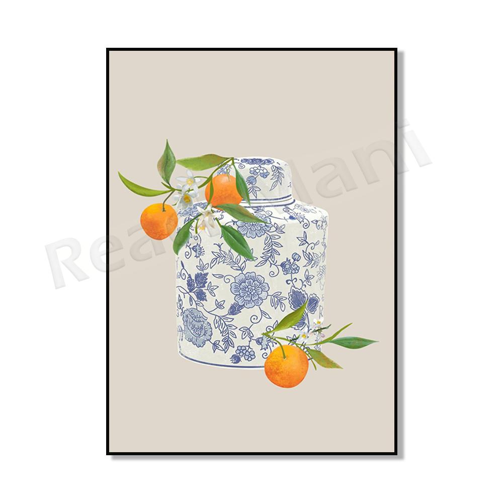 Ginger Jar Art Orange Wall Art Poster, Blue Chinoiserie Vase, Academic Wall Art, Traditional Asian Vase Print, Ginger Jar Print