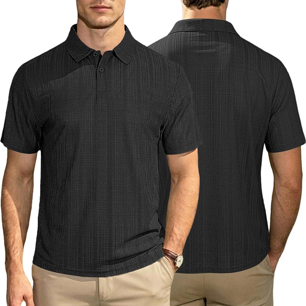 Men's Lightweight Short Sleeve Polo Shirt Breathable Fabric Loose Fit Casual Collared Shirt with Small Checkered Pattern Suitable for Large Sizes