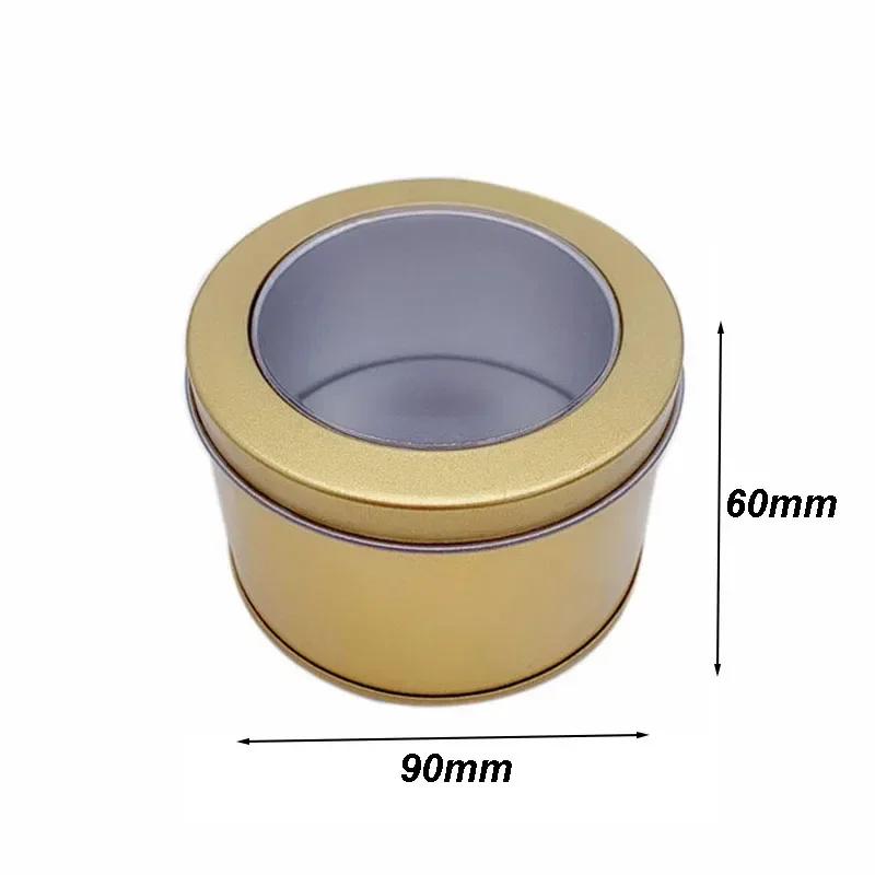 12Pcs Round Metal Tin Box Clear Window Iron Storage Box Tea Food Jar Candy Cake Boxes Jewelry Cream Cosmetic Container Empty Pot