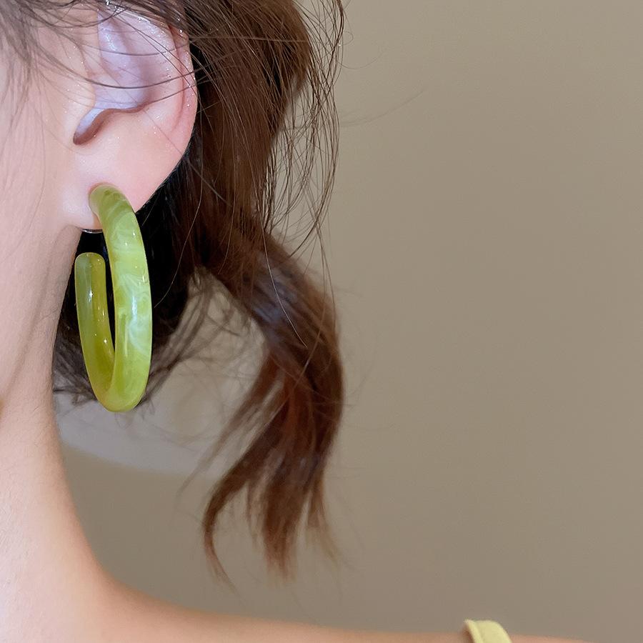 6Pcs/Set Trendy Fashion Pink Green Acrylic Resin C-shaped Hoop Earring Sets Female Elegant Daily Party Jewelry Accessory Gifts