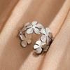 Stainless Steel Gold Color Irregular Geometric Opening Rings for Women Fashion Metal Texture Wide Rings Aesthetic Jewelry Gift