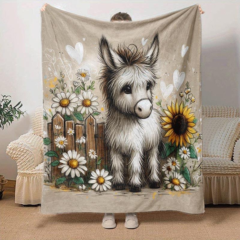 1pc Sunflower Printing Lightweight Flannel Blanket, Comfortable and Warm Blanket, for Camping Sofa Bed and Couch Office, in All Seasons