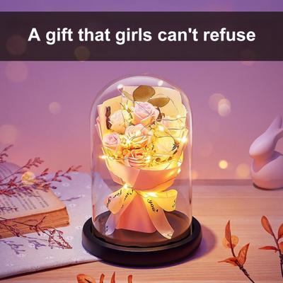 Künstlicher Rosenstrauß mit LED-Glaskuppel-Licht Echte Blume Dekoration
