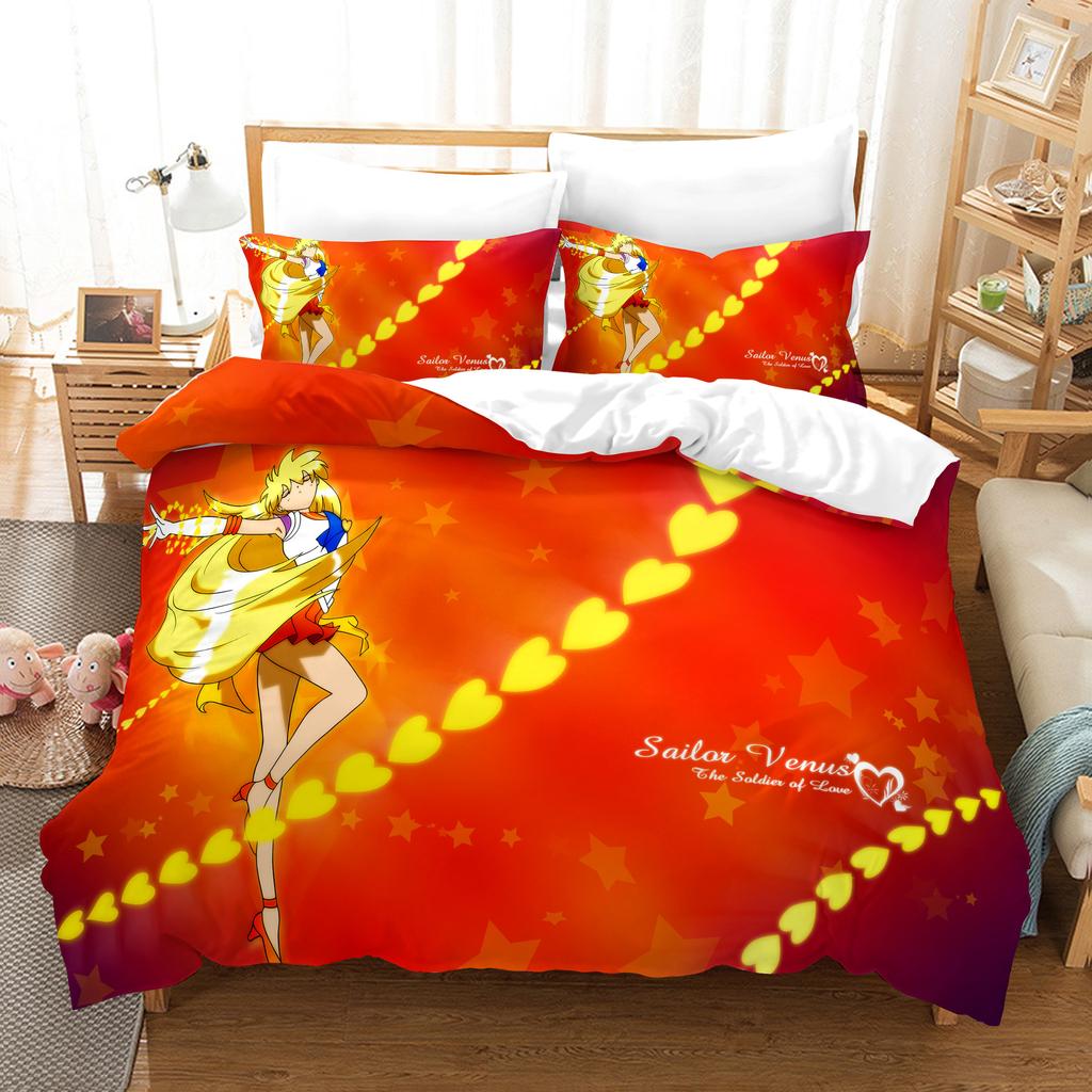 Lenjerie de pat Sailor Moon Textile de casă Imprimare digitală 3D Set de trei piese Husă de pilotă Față de pernă