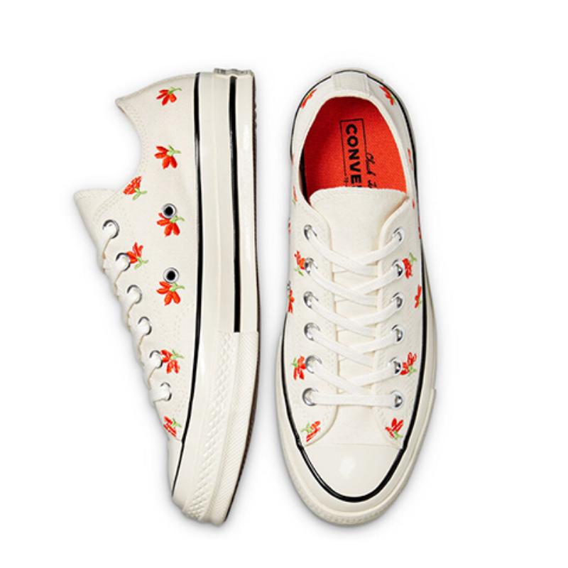 Converse 1970s Chuck Taylor All Star Floral Embroidered Casual Low-Top Espadrilles Women's Beige Red
