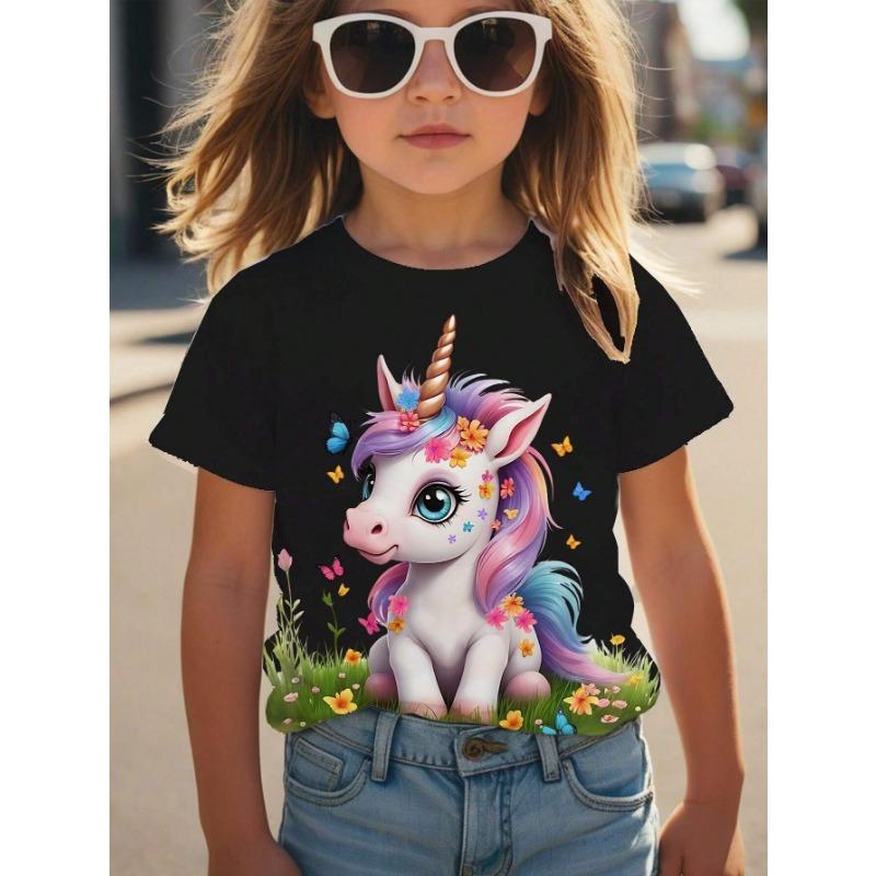 Tops Spring Autumn Printed Clothes Short Sleeve Round Neck Girls' Bottom Top T-Shirt