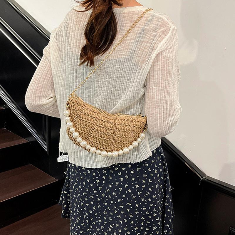 Spring New Casual Straw Woven Beading Shoulder Bags High Quality Personality Fashion Portable Crossbody Bags for Women