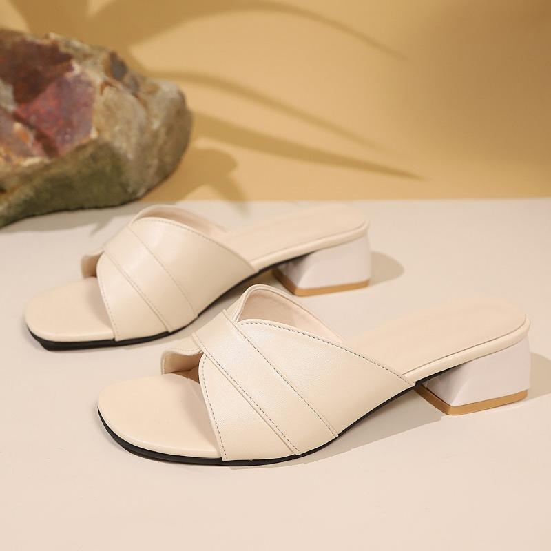 Fashion Ladies Shoes on Sale 2025 Women’s Modern Slippers Summer Square Toe Med Heel Slippers for Fashion Daily Plus Size Dress Sandals