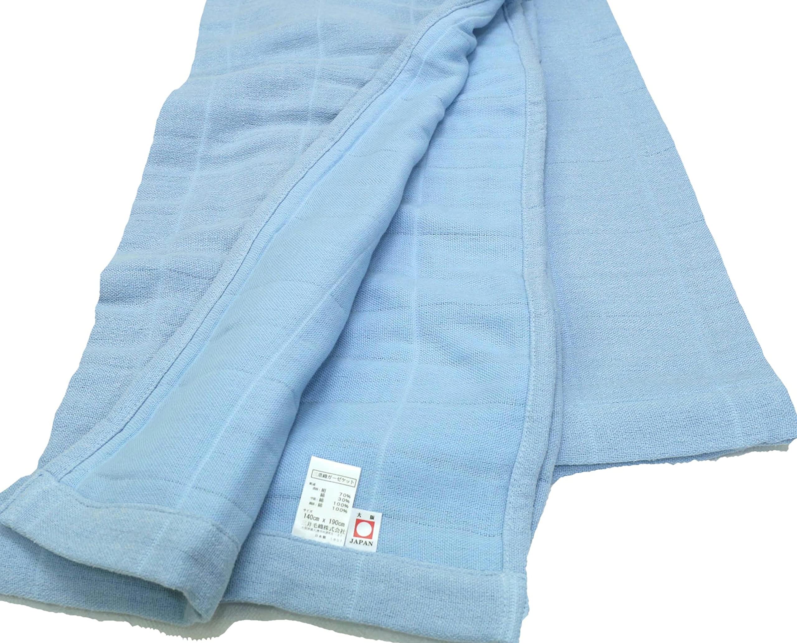 

Mitsui Wool Textile Шелково-хлопковое марлевое двойное одеяло SM2034, синее, размер 180x190 см, весна/лето, Япония, синий