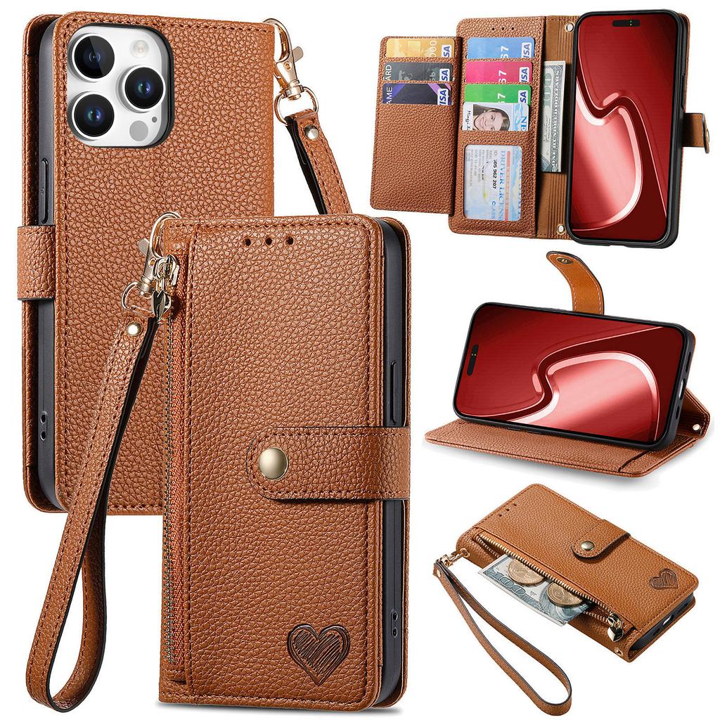 Portafoglio con Laccetto da Polso e Porta Carte, Laccetto a Tracolla, Supporto Integrato, Custodia per Telefono per iPhone 16 15 14 13 12 11 Pro Max Plus Cover