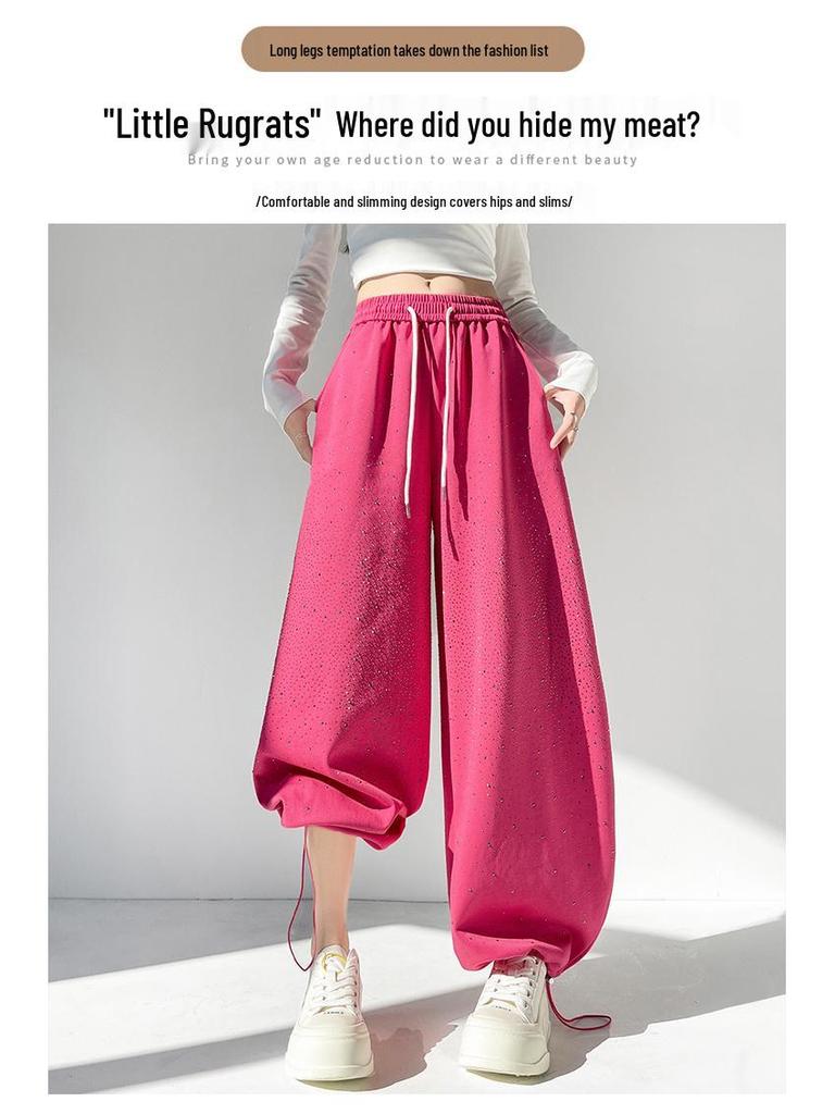Pantalon de survêtement décontracté large à jambes évasées pour femme, résistant, avec strass, pour le printemps et l'automne
