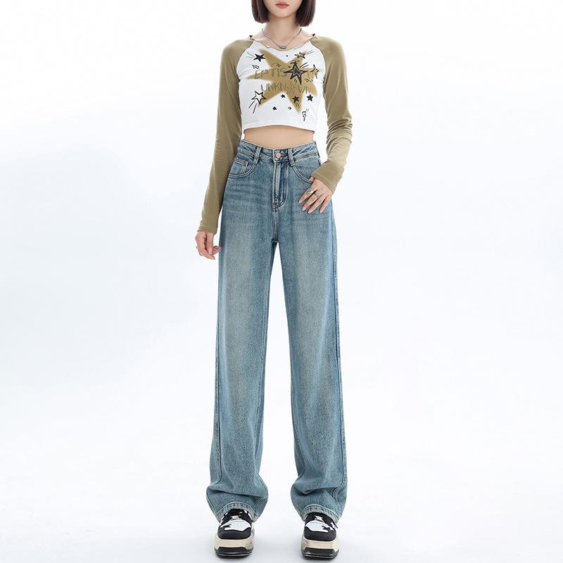 

Women s Velvet Wide-Leg High-Waisted Jeans - Autumn/Winter 2025 Collection, Floor-Length Slimming Fit Extra Large